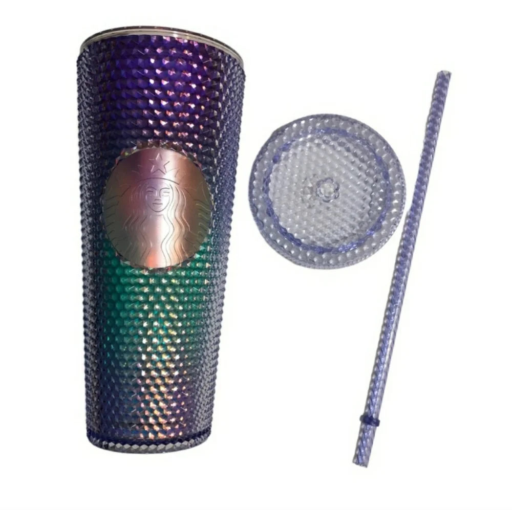 STARBUCKS Studded Iridescent Mermaid Purple Teal Ombré 24 oz new